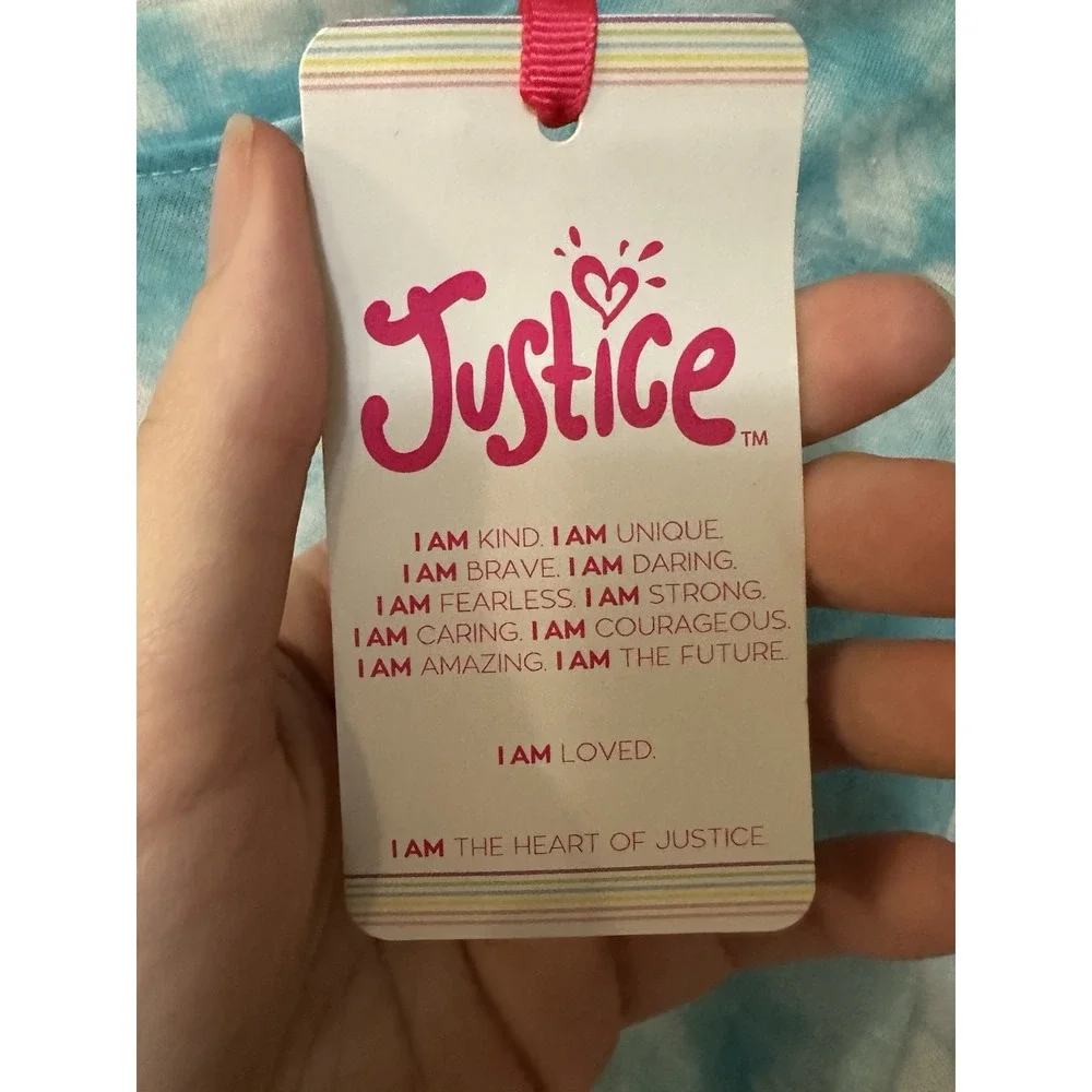 Justice Girls Oversize Top Turquoise 11/14 LargeTie Dye Long Sleeve Graphic Logo